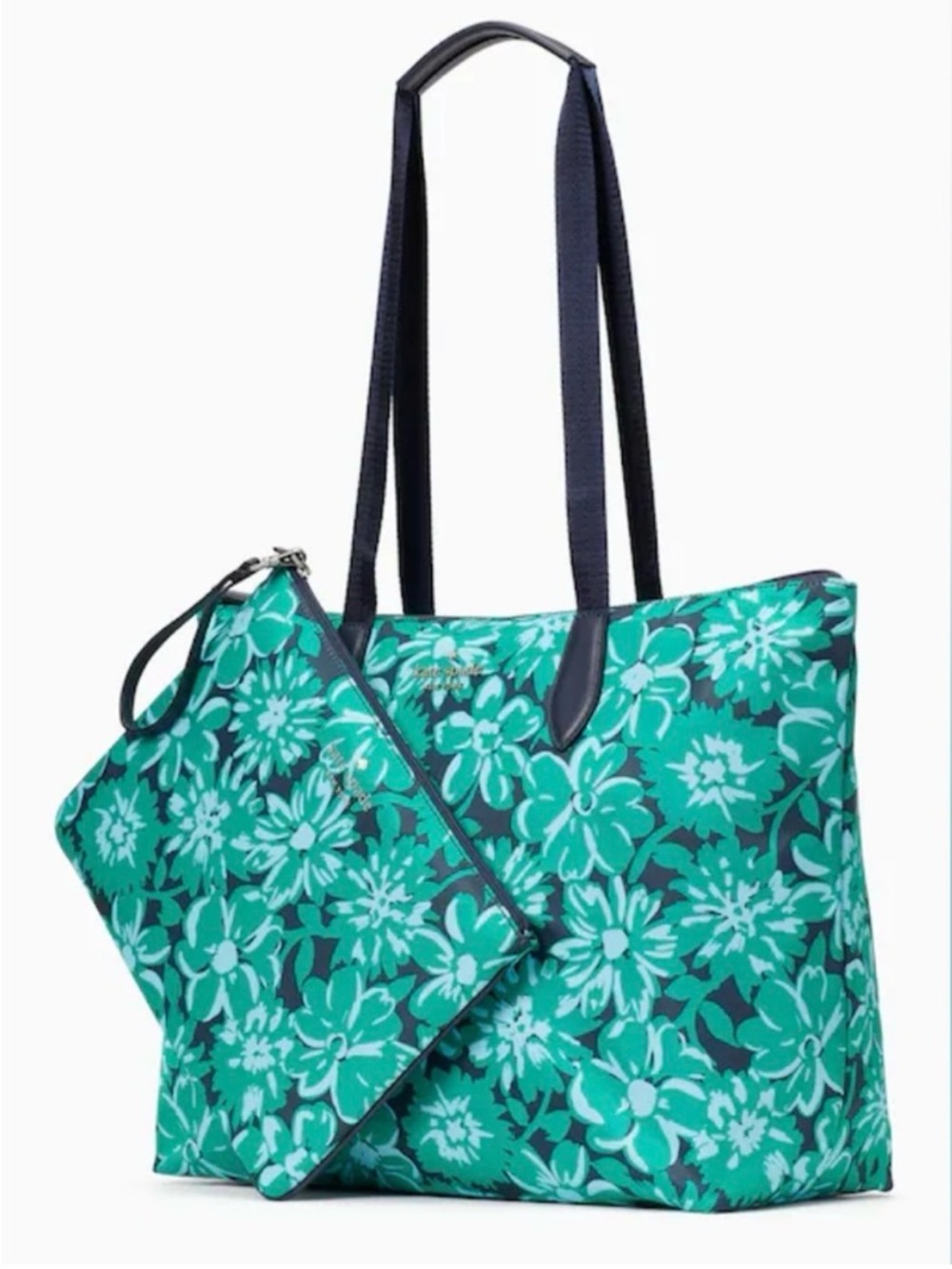 NEW Kate Spade Mel Packable Teal Green Floral Tote Bag Wristlet Vacation Summer